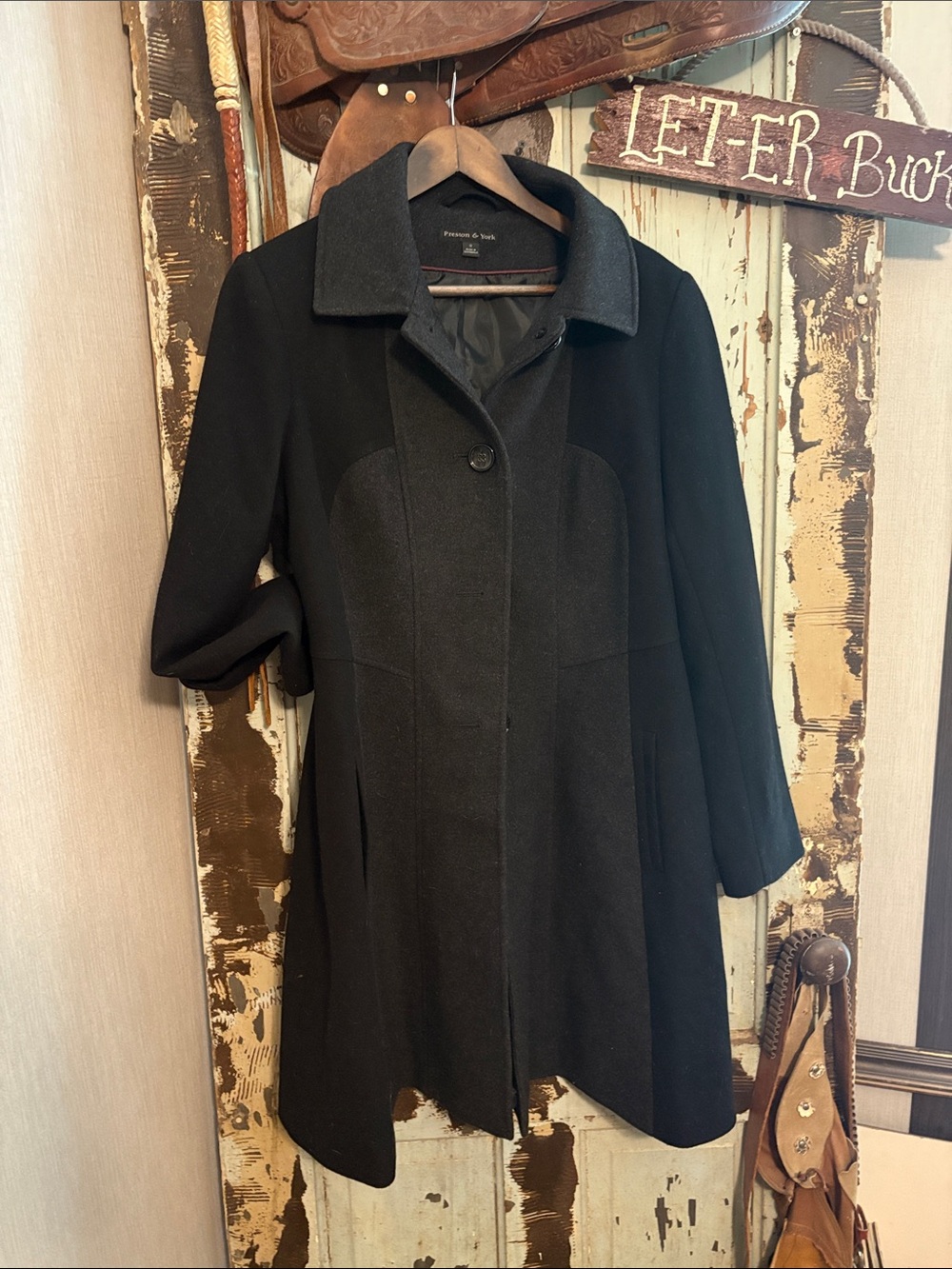 Preston & York Black Single-Button Wool Pea Coat